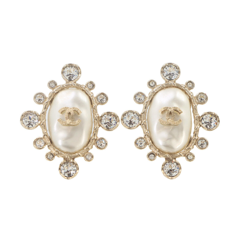 CHANEL White Pearl Logo Earrings